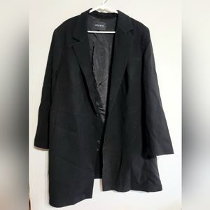 Lafayette 148‎ Black Trench Coat Size 3X Jacket Pockets Open Blazer